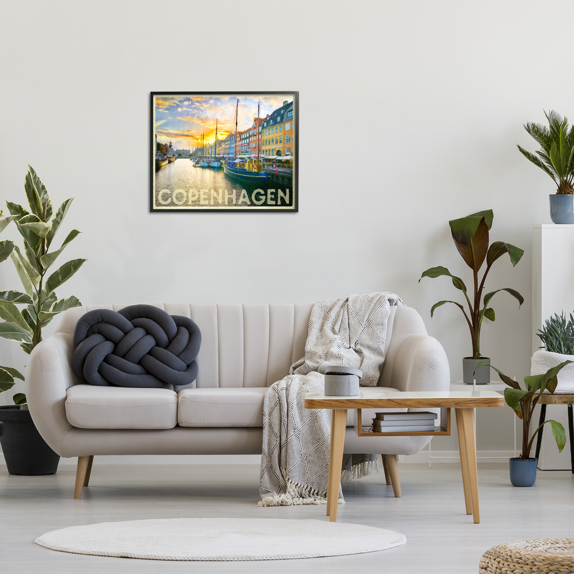 Stupell Industries Copenhagen Canal Boats Transportation Painting Black Framed Art Print Wall Art, 30 x 24