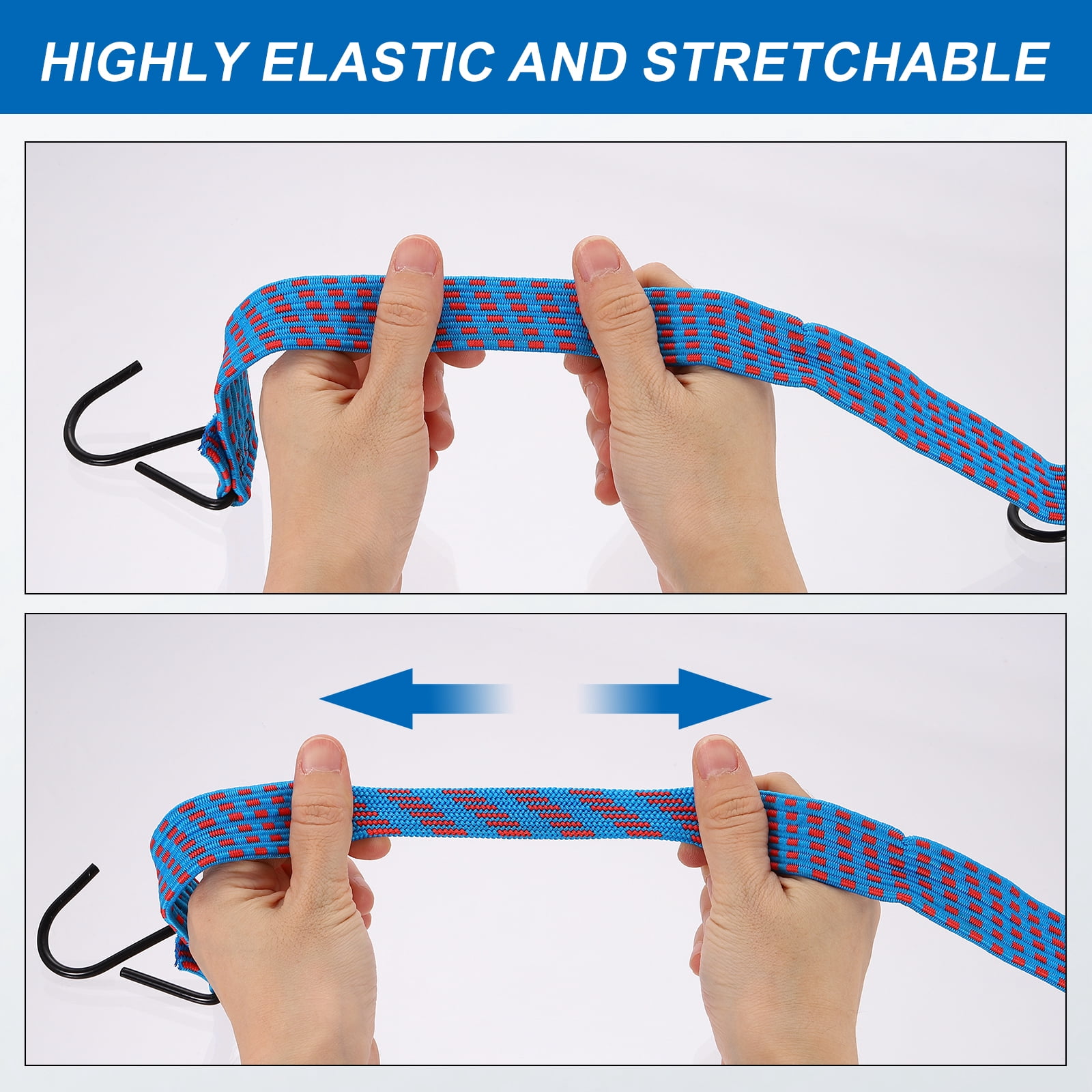 5Pack Bungee Cords, 118.11" Length Bungee Cords with Hooks 0.98" Width Adjustable Flat Elastic Rubber Bungee Straps for Luggage, Roof Racks, Tarpaulin, Moving Cargo, Camps, Tarps