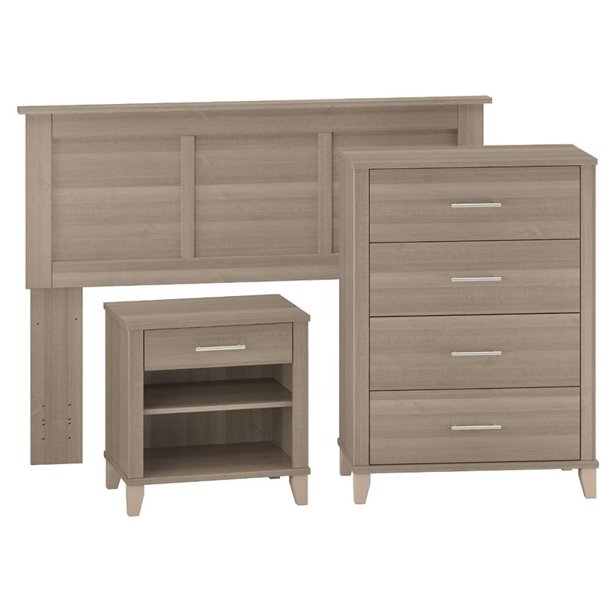 Bush Furniture Somerset Headboard with Chest and Nightstand Bedroom Set