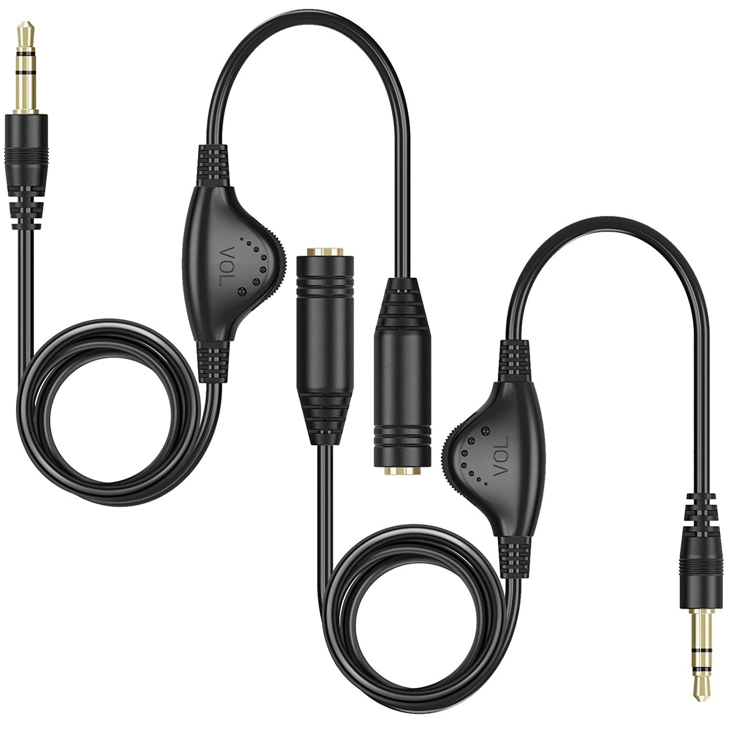 3.5mm Male To 2 Female Aux Stereo Audio Splitter – Flat Red Cable, 18cm, 1:2 Duplication