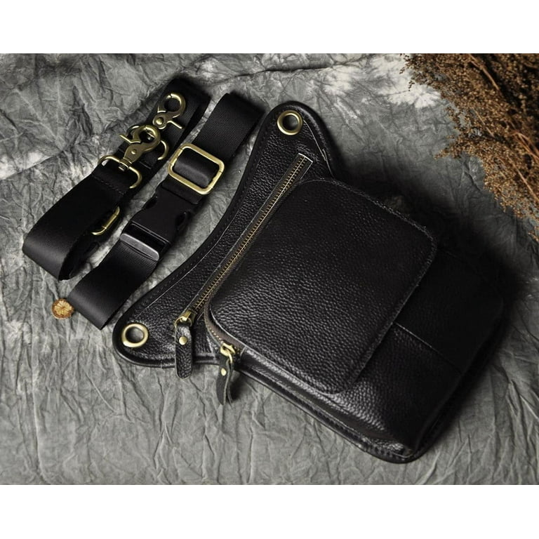 Le'aokuu Men's Genuine Leather Drop Leg Bag - Waist Hip Bum Pack For Hiking, Riding, Climbing (Brown)