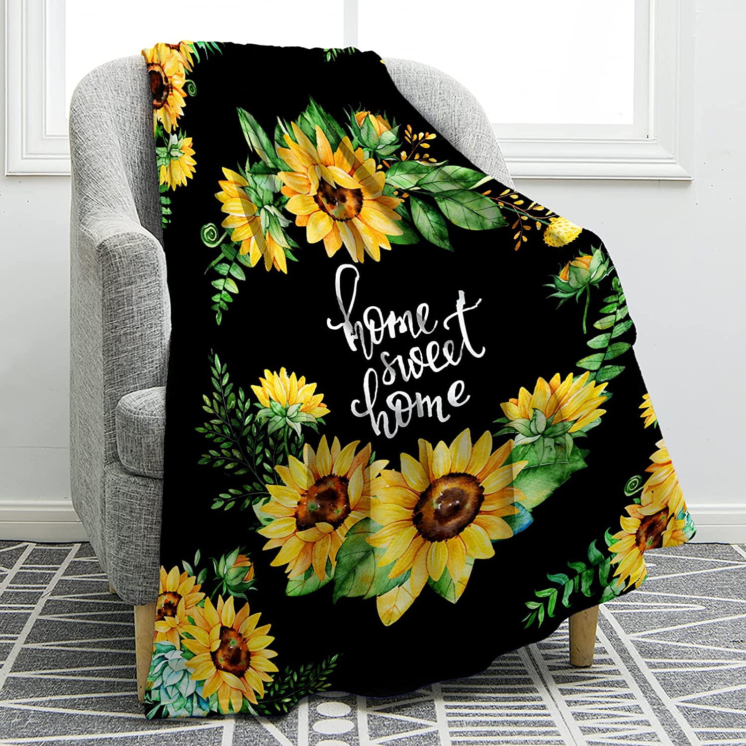 Sunflower Blanket Yellow Tufted Floral Print Throw Blanket Soft
