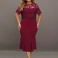 thumbnail image 3 of Women's Plus Size Elegant Dress Solid Color Contrast Lace Short Sleeve Round Neck Dress Dress Solid Color Long Sleeve Body Dress Trend Dresses for Women Swing Dress with Pockets Tie Waist Dress Woman, 3 of 8