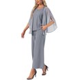 thumbnail image 4 of INSPIRE CHIC Women's Halloween Dressy Pantsuits Rhinestone Trim Chiffon 2-Piece Set Grey XL, 4 of 6
