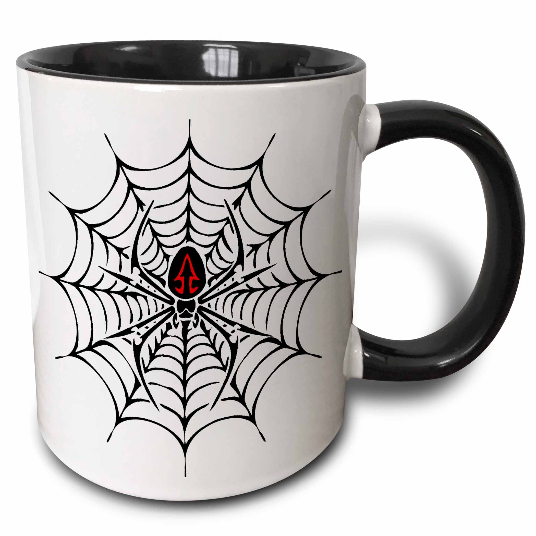 3dRose Black Widow Spider in a Web Two Tone Black Mug, 11ounce