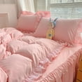 thumbnail image 4 of MOOWOO Chic Ruffle Lace Twin Duvet Cover Set Pink Bedding, Girl's 2 Piece with Zipper Soft & Light, 4 of 9