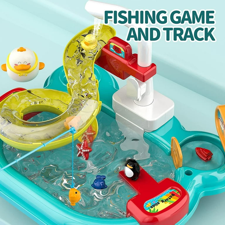 HopeRock Play Kitchen Sink Toys with Running Water, Pool Floating Fishing  Toys for Water Play, Kids Role Play Dishwasher Toy for 3-5 Years Old