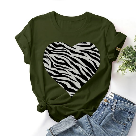 EQWLJWE Womens Love Heart Shirts Casual Solid Color Short Sleeve Loose Valentine's Day Crewneck Colorful Heart Graphic Summer Pullover Tees Tops for Working Space Army Green(S-3XL)