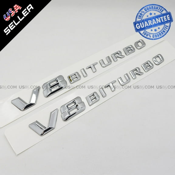 Mercedes-Benz Chrome V8 BITURBO Side Fender Logo Nameplate Emblem AMG Decoration Modified 2pcs