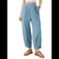 thumbnail image 2 of Pantalones Anchos y Holgados para Mujer, Estilo Palazzo Harén, Informales, con Cintura Elástica y Bolsillos. Azul L, 2 of 8