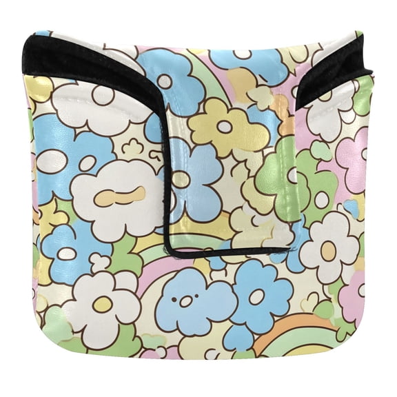 Haosy Cartoon Flower Rainbow Golf Mallet Putter Cover Strong Magnetic Leather Golf Club Headcover Closure