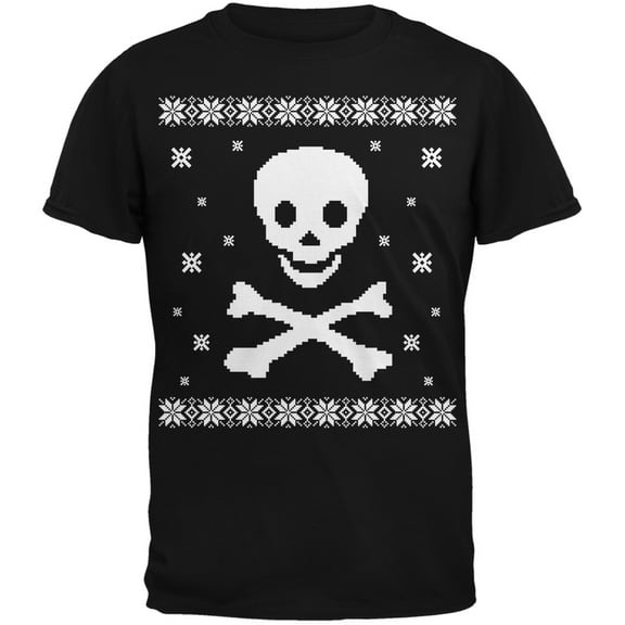 Big Skull & Crossbones Ugly Christmas Sweater Black Adult T-Shirt - Large