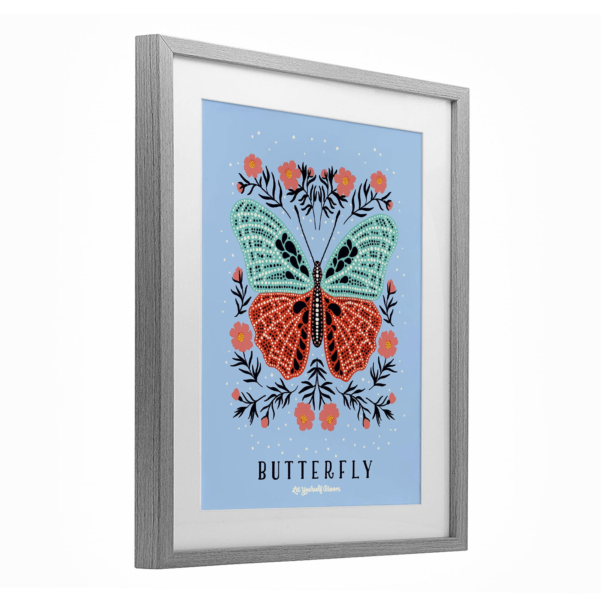 Stupell Industries Butterfly Symmetry on Blue Gray Framed Print Under Glass, design by Indira Prieto | IndySign