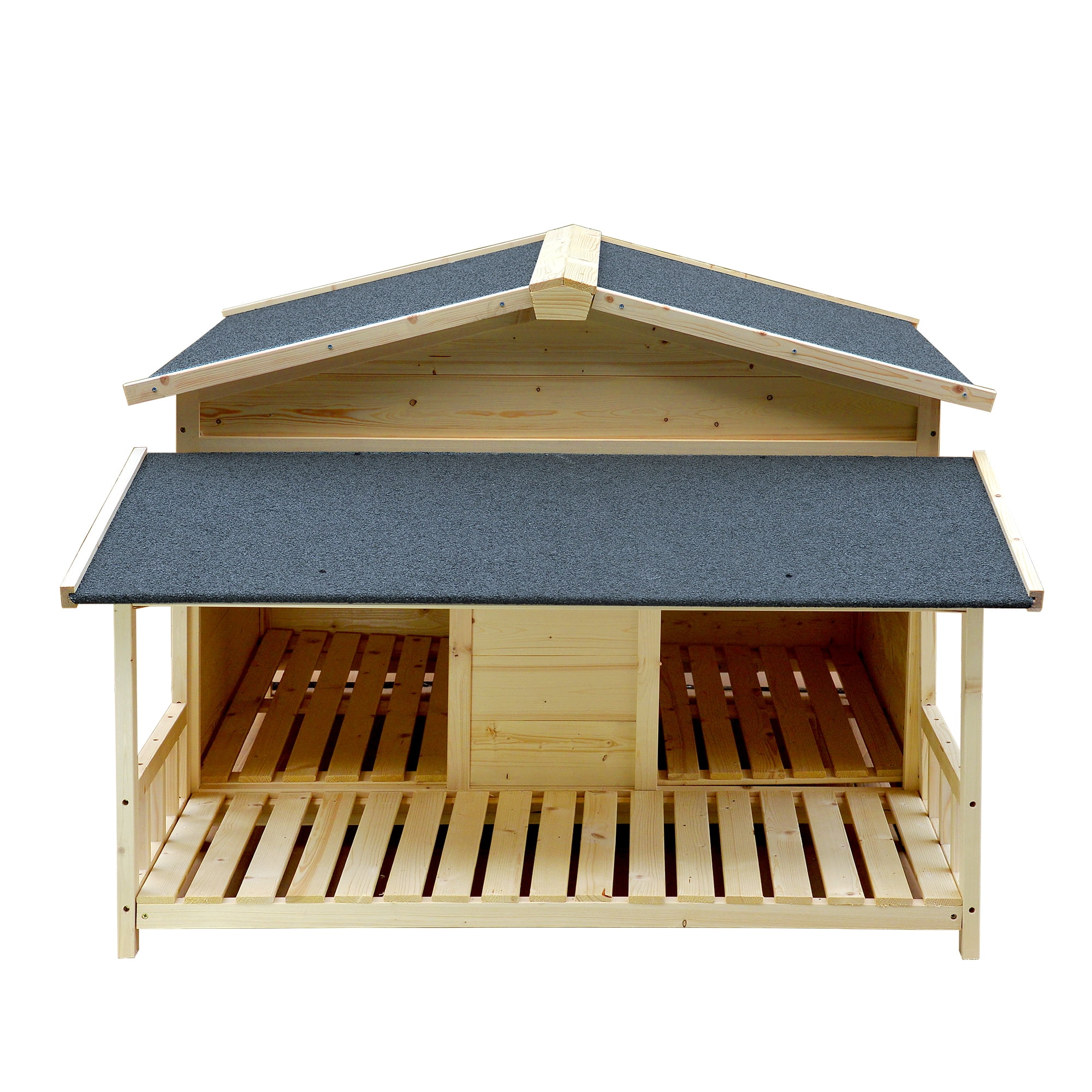 Aukfa Wooden Dog House, 32" Height Outdoor Shelter for Medium to Large Dog up to 110lbs with Balcony