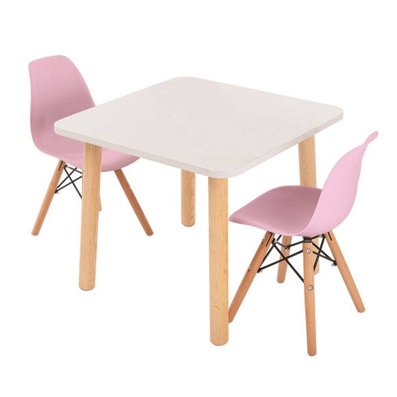Mesa de melamina Duduk cuadrada y 2 sillas Eames Infantil rosa