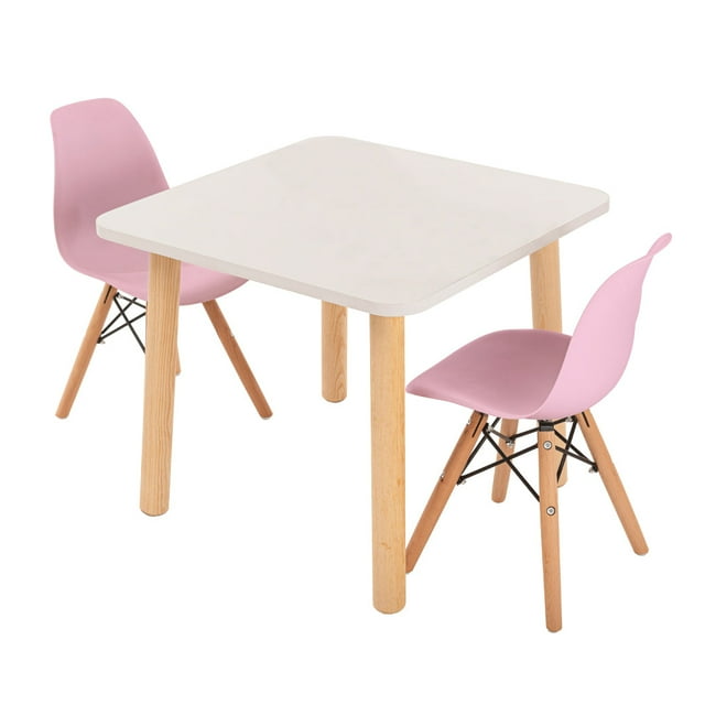 Mesa de melamina Duduk cuadrada y 2 sillas Eames Infantil rosa