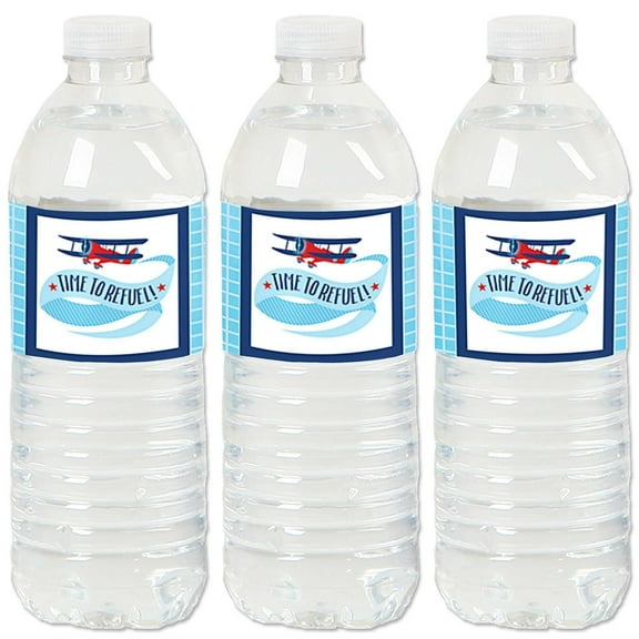 Big Dot of Happiness Taking Flight - Airplane - Vintage Plane Baby Shower or Birthday Party Water Bottle Sticker Labels - Set of 20