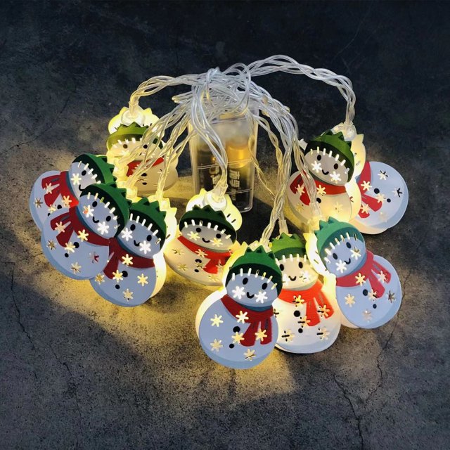 Guirnalda de luces LED navideñas de 10 pies y 20 luces LED cálidas para interiores, decoraciones navideñas de muñeco de nieve de Papá Noel