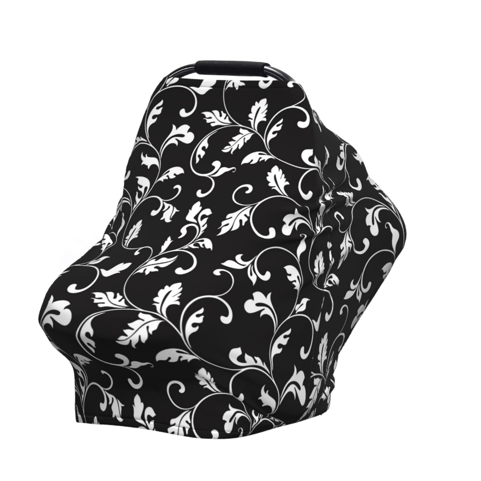 Fotbe Black White Leaves Pattern Car Seat Covers for Babies, Nursing Breastfeeding Cover Infant Carseat Canopy, Soft Stretchy Carrier Cover