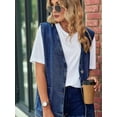 thumbnail image 4 of Plus Size Denim Vest Top for Women Button Down V Neck Waistcoat Sleeveless Jean Jacket Vests Dark Blue L, 4 of 9