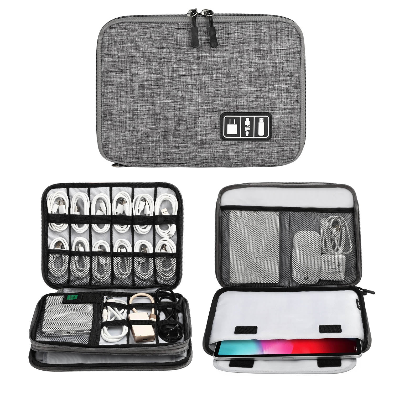 Black and Grey, Medium Electronics Organizer Mini Tablet and More Jelly Comb Electronic Accessories Cable Organizer Bag Waterproof Travel Cable Storage Bag for Charging Cable Cellphone