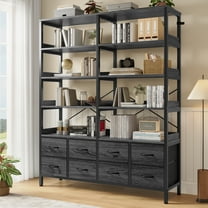 Afuhokles Bookshelf with 8 Fabric Drawers, 7-Tier Bookcase for Living Room Home Office, Gray