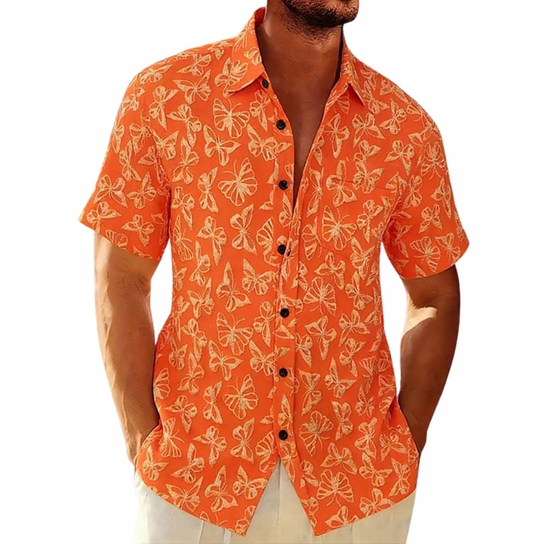 mens butterfly dress shirt Taylonsss Mens Short Sleeve Button Down Shirt Turn Down Collar Casual Loose  Fit Butterfly Print Top For Summer Beach Outdoor Vacation Non Shrink  Fashion