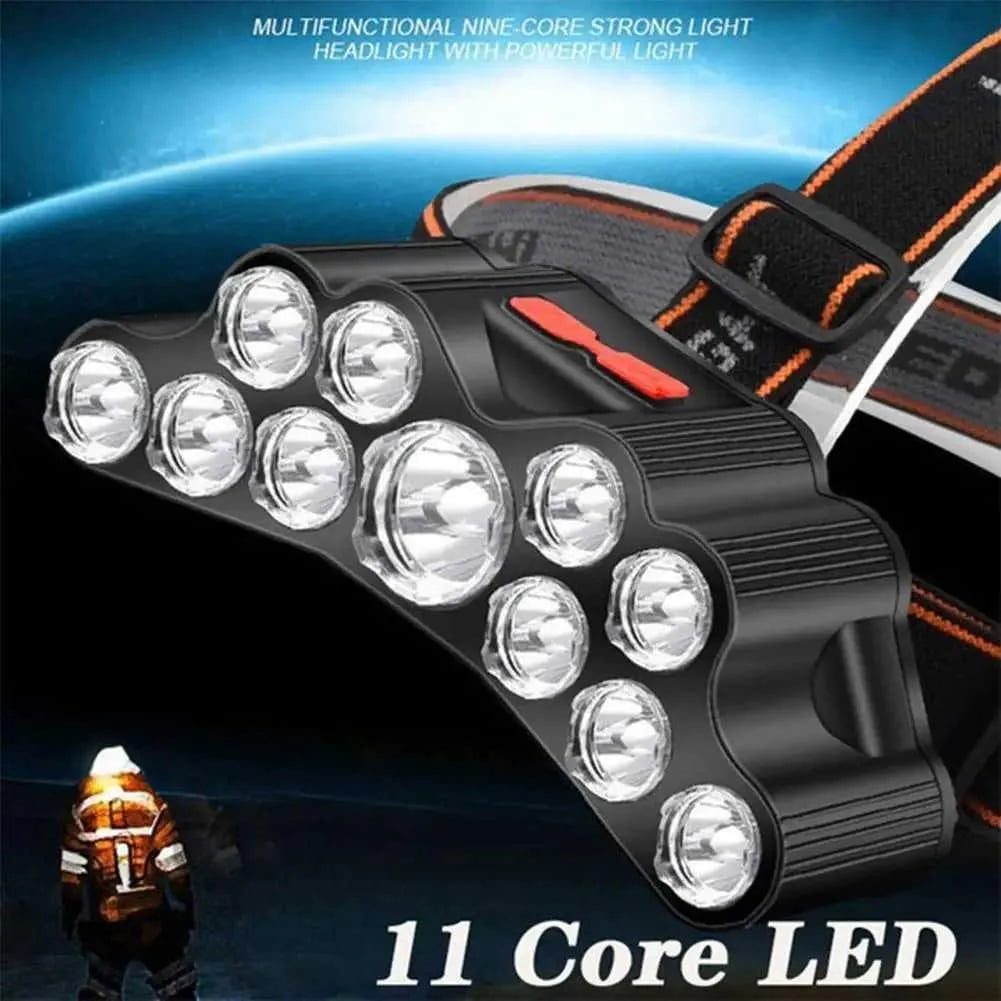 (Weiyi-EC)-- 11 LED USB Rechargeable Flashlight With Builtin 18650 Battery Strong Light Camping Adventure Fishing Head Light Headlamp **--（ 7lfdw）