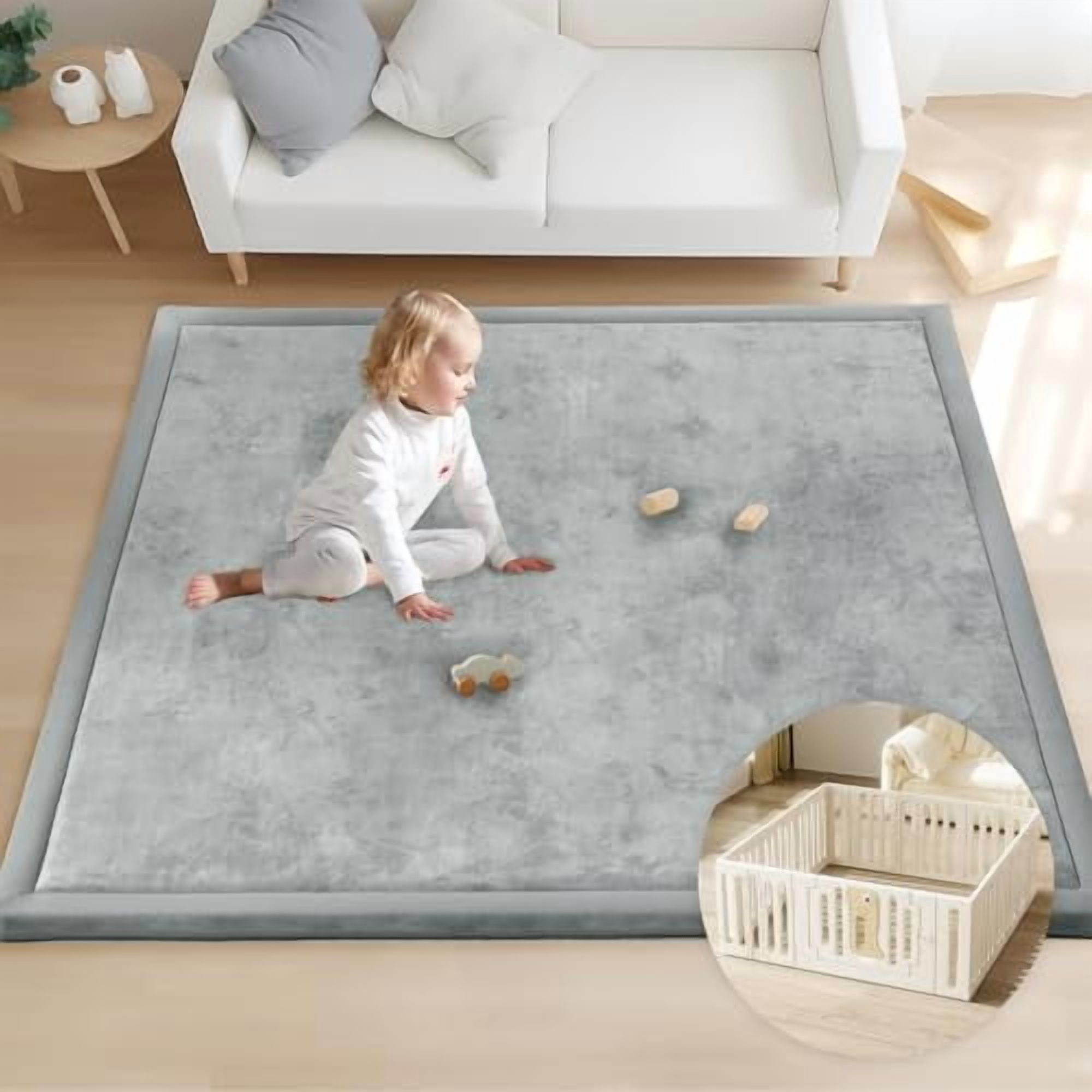ACOMOPACK Baby Play Mat for Floor 1.3" Thick Memory Foam Play Mat 71"×79" Tummy Time Crawling with Non-Slip Bottom for Living Room,Nursery,Soft Velvet Playpen Mats for Kids,Infants