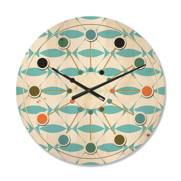 Designart 'Abstract Retro Geometrical Design Pattern VII' Mid-Century Modern Wood Wall Clock