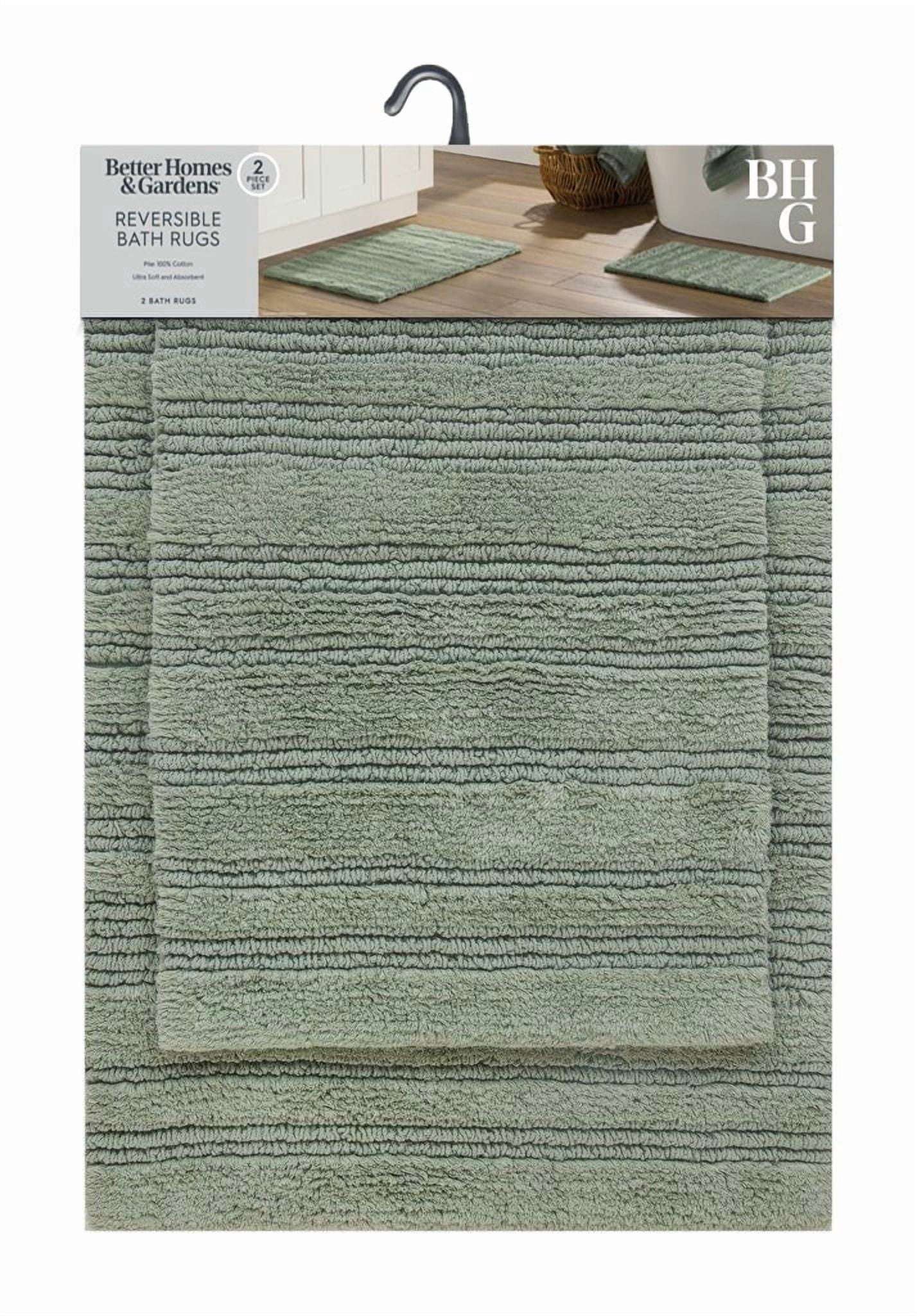 Better Homes & Gardens 17x24 in/20x30 in Soft Green Cut & Loop Reversible 2Pc Bath Rug Set