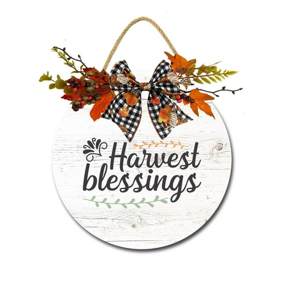 Harvest Blessing Door Sign Home Decor Round Wood Wreaths Wall Hanging Sign Farmhouse Porch Sign Front Door Decoration for Housewarming Gift All Seasons Holiday