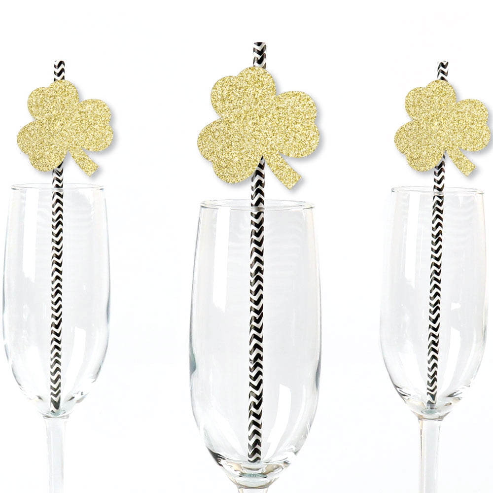No-Mess Real Gold Glitter Cut-Outs and Decorative Girl Baby Shower Paper Straws Set of 24 Gold Glitter Girl Baby Bodysuit Party Straws