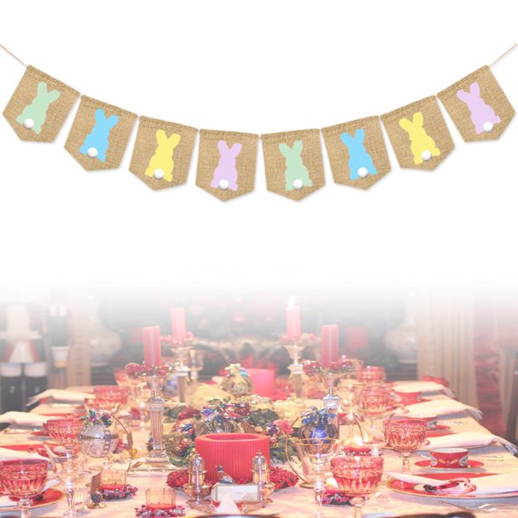 Toddmomy 1Pcs Multi Colored Linen Flag Shape Garden Bunting Banner for Easter Theme Decoration