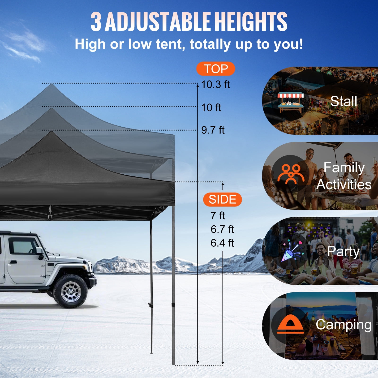 BENTISM 10' x 10' Instant Pop Up Gazebo Tent, Adjustable Height with UV Resistant