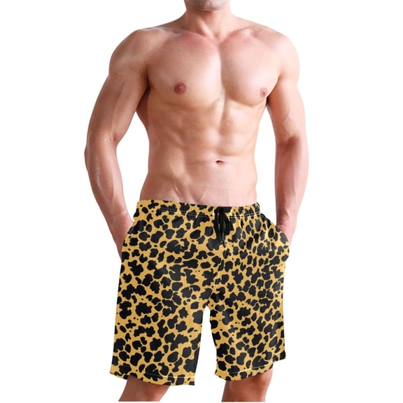 Dailycode Men's Quick Dry Swim Trunks Beach Shorts Casual Summer Board Shorts with Pockets, Black Leopard Print