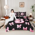 thumbnail image 4 of Castle Fairy Personalized Initial 3pcs King Size Comforter Sets,Dreamy Princess Bedding Comforter Set,Black Pink Super Cozy Bedding Set,Lightweight Kawaii Room Decor,Reversible, 4 of 8