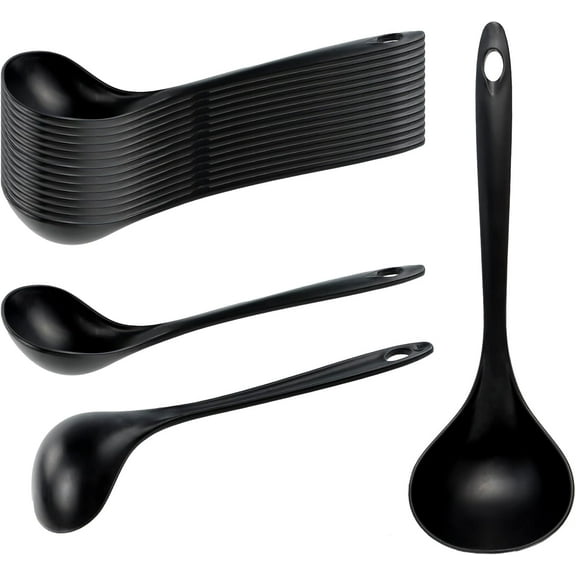 20Pcs Large Plastic Serving Spoons, Disposable Soup Spoons, Black Ladle Spoon Heat Resistant Kitchen Serving Utensil for Party Catering Buffet Restaurant Dinner Soup Cooking Weddings