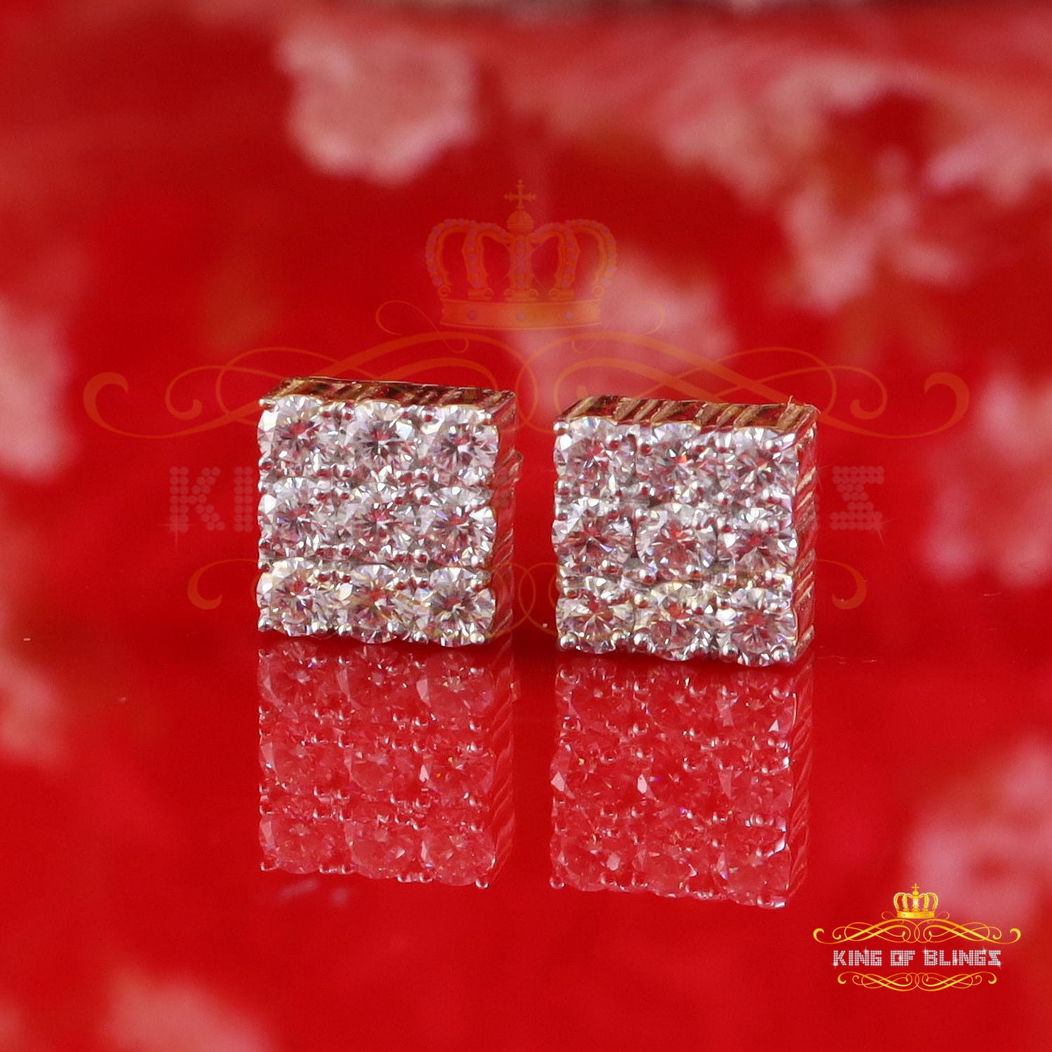 King of Bling's Women's/Men's 925 Silver Yellow 2.00ct VVS 'D' Moissanite 9 Stone Stud Earrings