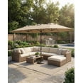thumbnail image 1 of Patio Umbrella – Large 13FT Double-Sided Rectangular Sun Shade – Heavy Duty, Fade Resistant & UV Protection Canopy – Easy Crank Lift, Ventilated – for Backyard, Garden, Pool & Deck – Tan, 1 of 5