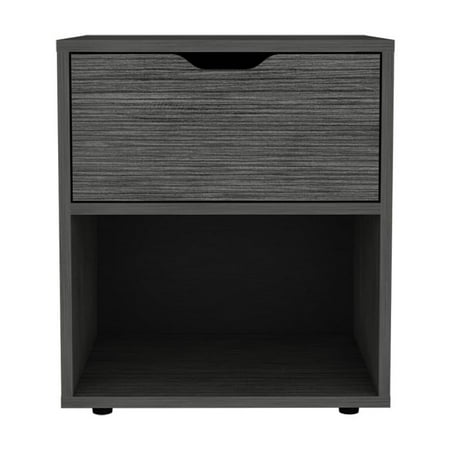 Nightstand for Bedroom Engineered Wood Side Table with Storage Drawer and Open Shelf Light Gray Finish Sturdy Four-Leg Design for Modern Home Decor Altheimer Collection