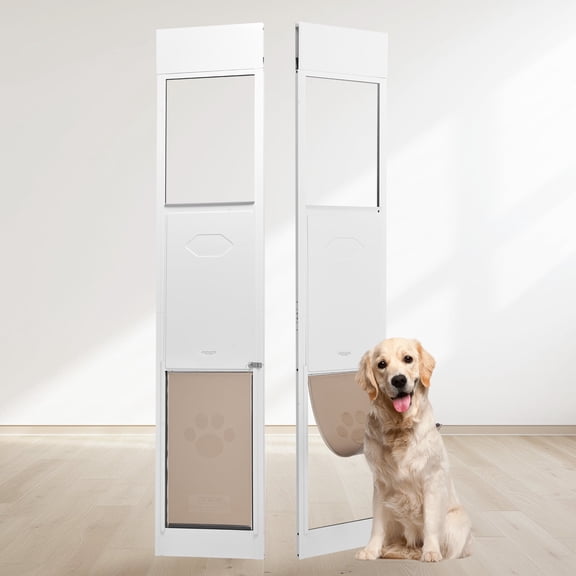 VEVOR Dog Door for Sliding Glass Door, 75 7/8"-80 11/16" Adjustable Height Doggy Door for Sliding Doors, Aluminum Frame Tempered Glass Pet Door with Hinge Structure Flap and Lock for Large-Sized Dogs