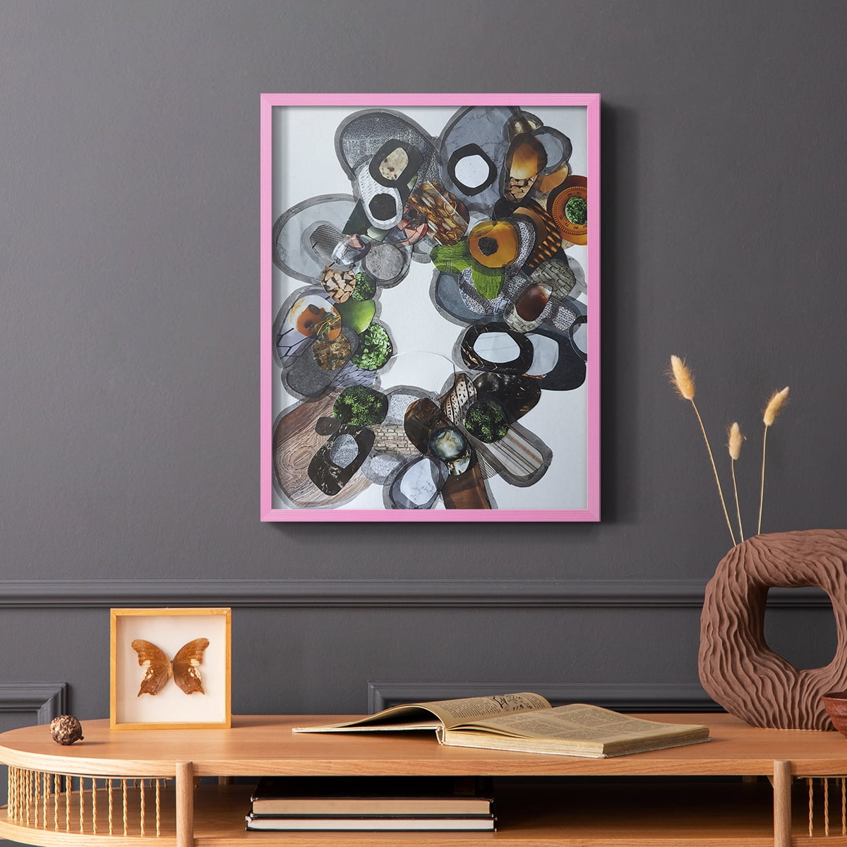 Amelia Island Stones Framed Print in Pink Solid Wood Framed Print No Nail Hanging