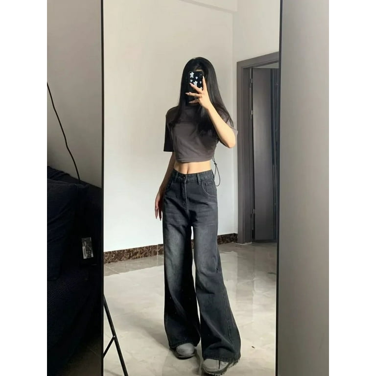 【CHICKS】Vintage-washed straight denim pants★韓国人気★ Vintage Black Jeans Women High Waist Grunge Y2k 90s