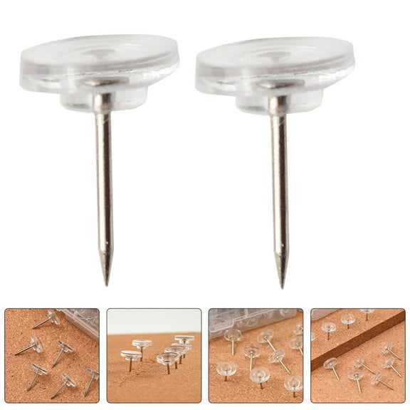 Soimiss 50Pcs Clear Thumb Tacks for Wall Fixing Transparent Push Pins for Office Message Boards