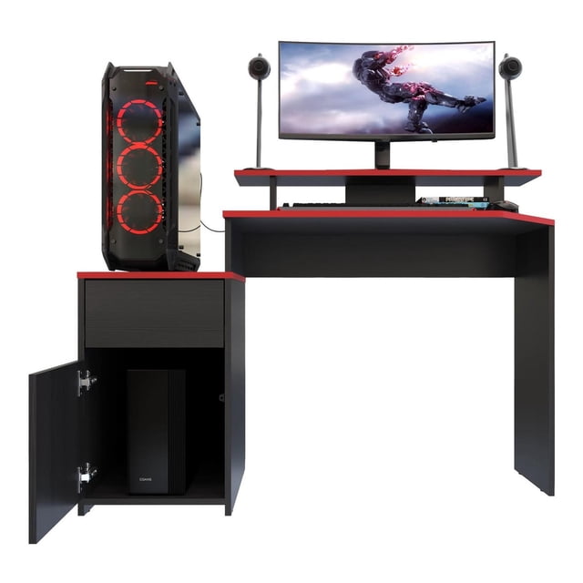 Escritorio Gamer Sencillo Maderkit color Wengue 120cm con cajón y área De almacenamiento negro