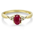 thumbnail image 3 of Gem Stone King 14K Yellow Gold Red Ruby and Diamond Women Engagement Ring (0.60 Ct Oval Gemstone Birthstone, Available in Size 5,6,7,8,9), 3 of 5