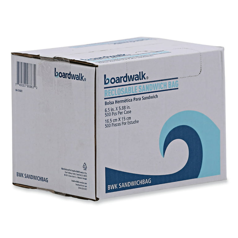 Boardwalk Reclosable Food Storage Bags, Sandwich Bags, 1.15 Mil, 6 1/2 X 5 8/9, 500/Box