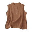 thumbnail image 4 of Cotton Linen Tank Top for Women Crew Neck Sleeveless Loose Fit Button Casual Tee Shirts Summer Fashion Blouses, 4 of 5