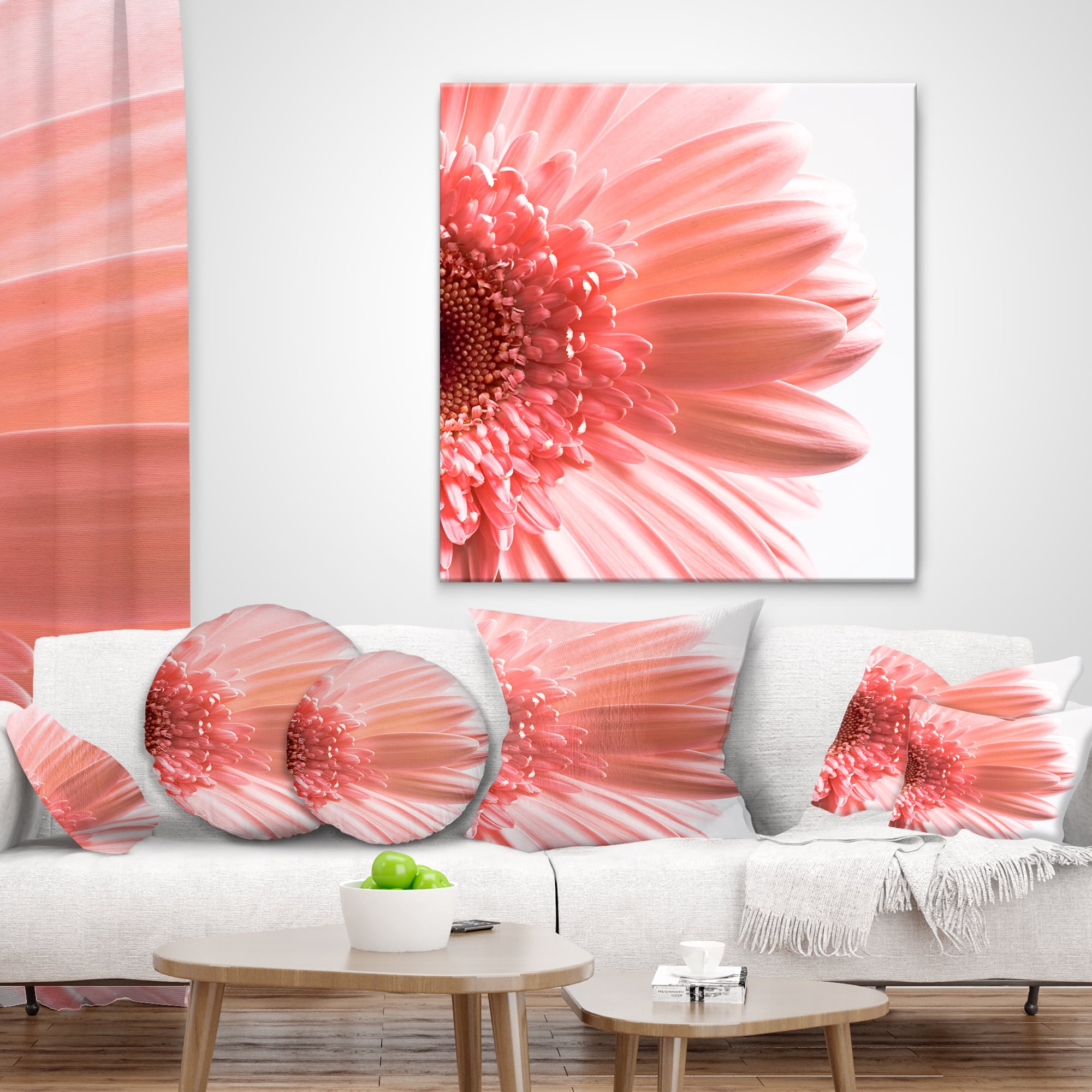 Designart Large Pink Daisy Flower Petals - Floral Throw Pillow - 18x18